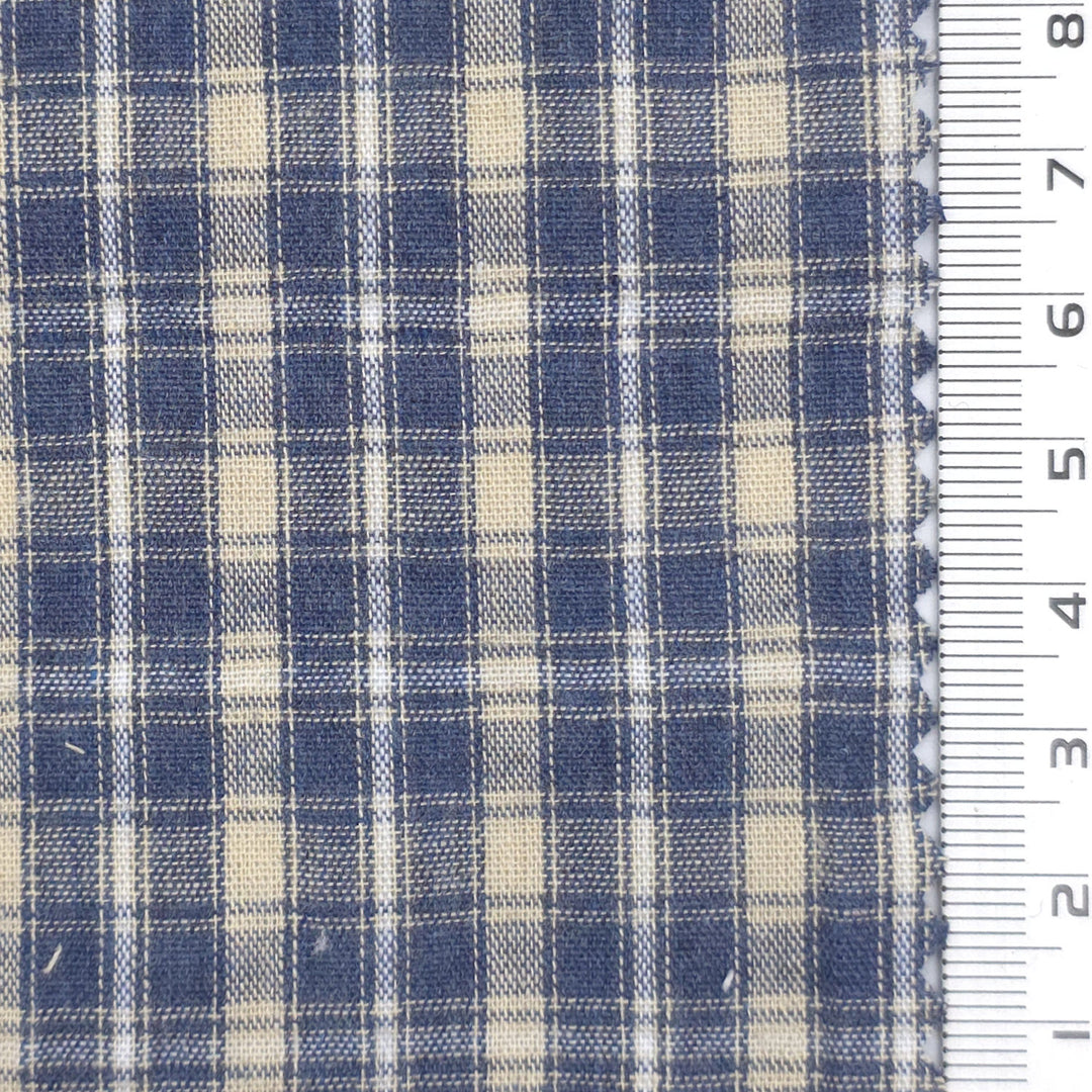 1: Navy Blue-2: Taupe-3: Mustard Yellow-4: Black-Swatch - Lightweight Crisp Check Cotton Poly Shirting Woven Fabric - FAB 1938