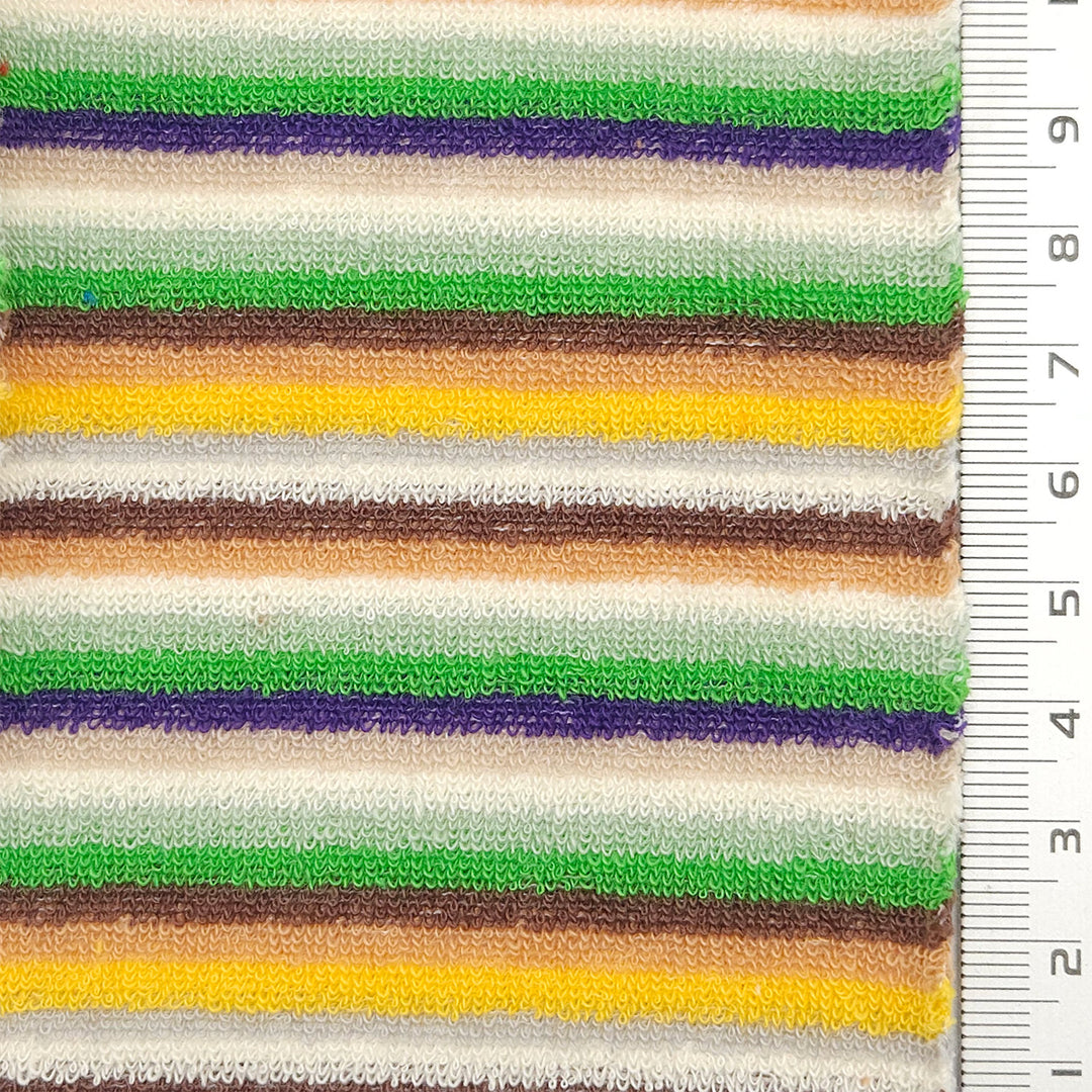 1.Green/Yellow-2.Red/Blue-3.Red/Orange-4.Pink/Green-Swatch - Multi Color Towel Stripe Terry Spandex Cotton Polyester Knit Fabric - FAB 1776