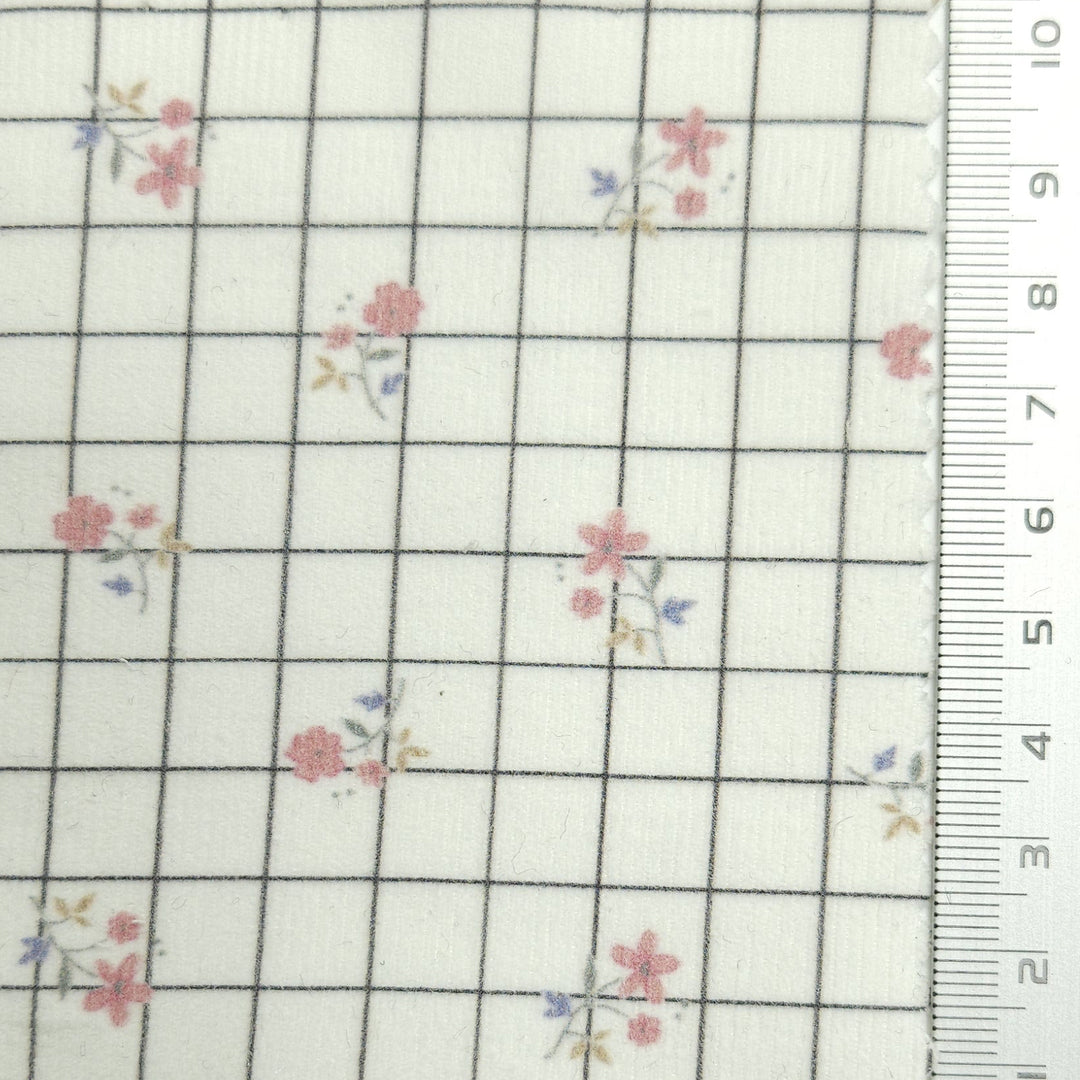 1.Careys Pink-2.Pale Slate-3.Paris White-4.Pale Slate-5.Grey - Print Check Floral Cotton Woven Fabric - FAB 1580