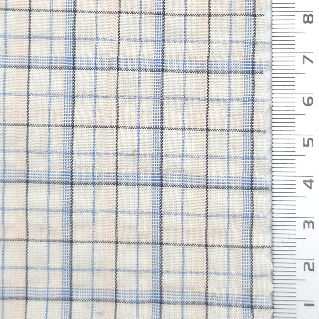 Tattersall Check Polyester Cotton Woven Fabric - FAB1969 - Ivory