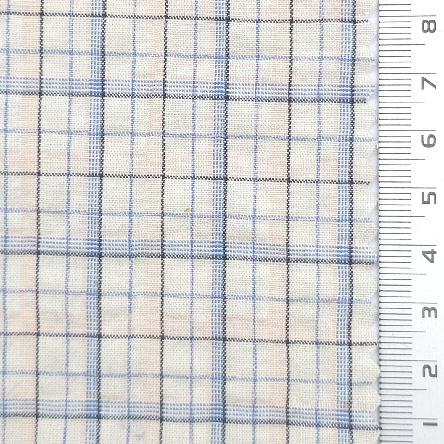 Tattersall Check Polyester Cotton Woven Fabric - FAB1969 - Ivory