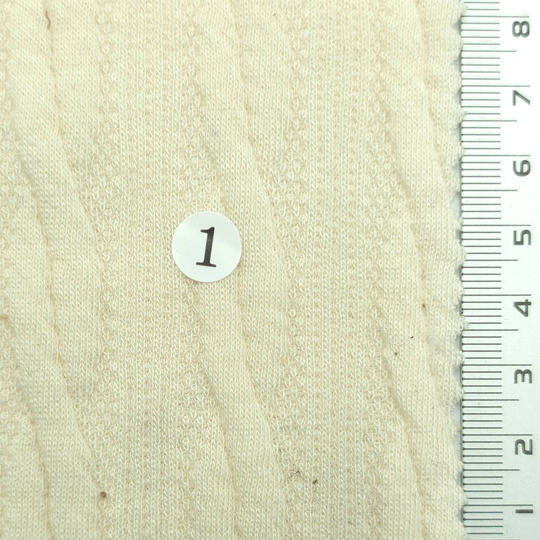 1: Pale Beige-2: Dusty Pink-3: Light Blue-4: Sage Green-5: Warm Gray - Cable Jacquard Poly Span Knit Fabric - FAB 1857