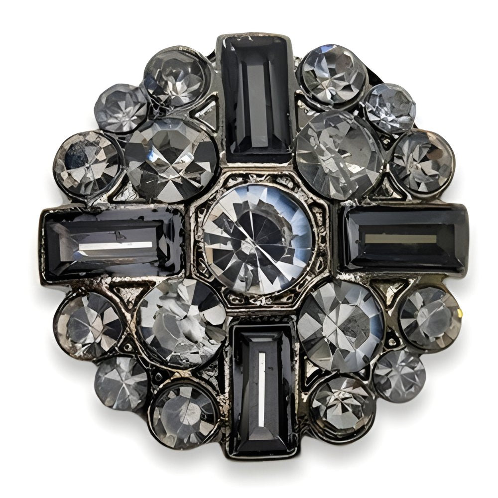 Black / 25mm - 25mm Gunmetal Rhinestone Cluster Button, Dark Crystal Design, Statement Piece - FBTN238