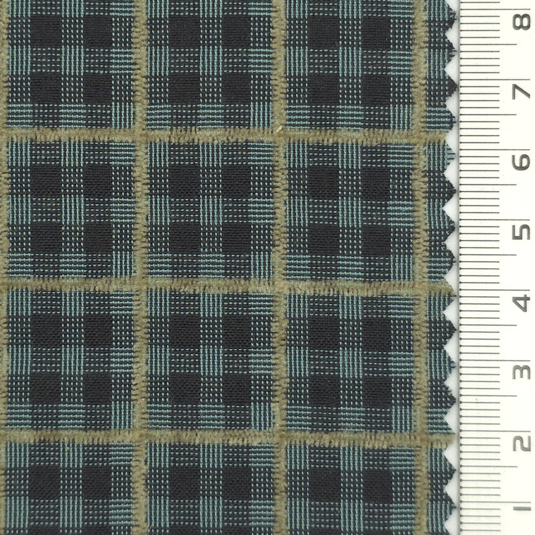 1: Dark Charcoal-2: Peach-3: Mustard Yellow-4: Golden Brown-5: Tan - Textured Lightweight Embroidered Plaid Poly Cotton Shirting Woven Fabric - FAB 1935