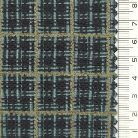 1: Dark Charcoal-2: Peach-3: Mustard Yellow-4: Golden Brown-5: Tan - Textured Lightweight Embroidered Plaid Poly Cotton Shirting Woven Fabric - FAB 1935