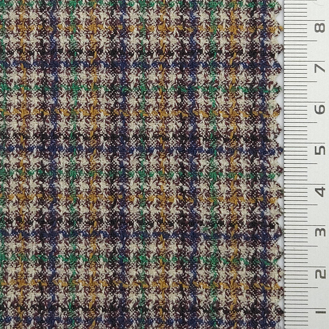 1.Multi-colored plaid-2.Navy blue and black plaid-3.Light-colored plaid-Swatch - Check Tweed YarnDyed Rayon Polyester Spandex Woven Fabric - FAB 1787
