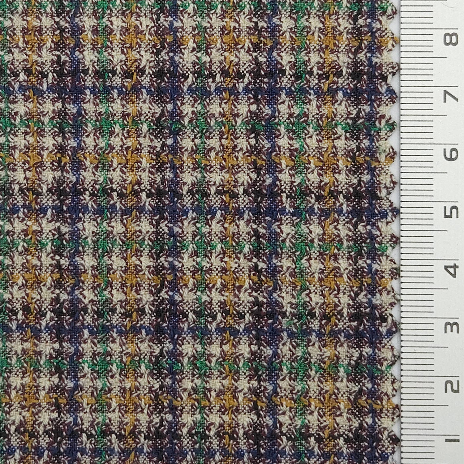 1.Multi-colored plaid-2.Navy blue and black plaid-3.Light-colored plaid-Swatch - Check Tweed YarnDyed Rayon Polyester Spandex Woven Fabric - FAB 1787