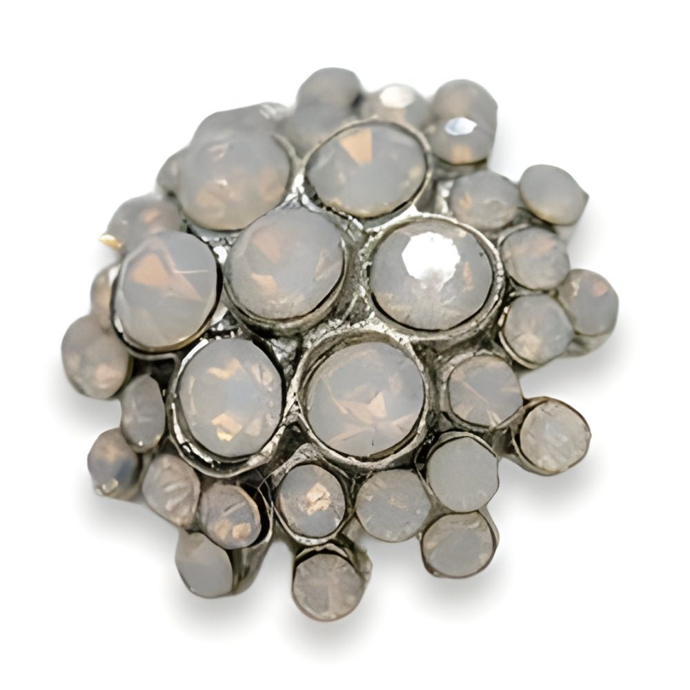 Silver / 18mm - Milky White Faux Opal Button, 18mm, Cluster Shank Button, Silver Setting - FBTN246