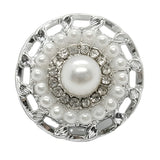 Elegant Crystal & Pearl Button, 21mm, Silver Setting, Ornate Design, Fashion Accent - FBTN230 - Silver / 21mm 