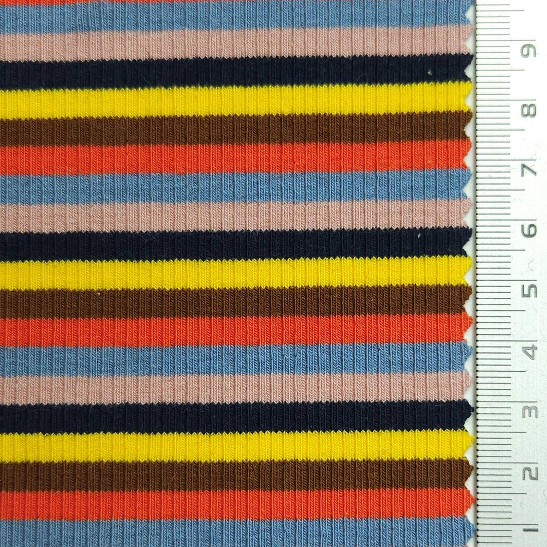 FAB1590-1-FAB1590-2-FAB1590-3-FAB1590-4-Swatch - Stripe Rib YarnDyed Spandex Cotton Knit Fabric - FAB 1590