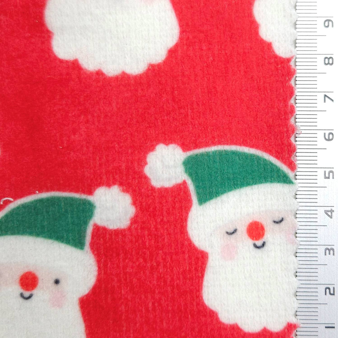 1.Red-2.Mint-3.Pink-4.Ivory-5.Green - Brushed Santa Claus Print Polyester Rayon Knit Fabric - FAB 1612