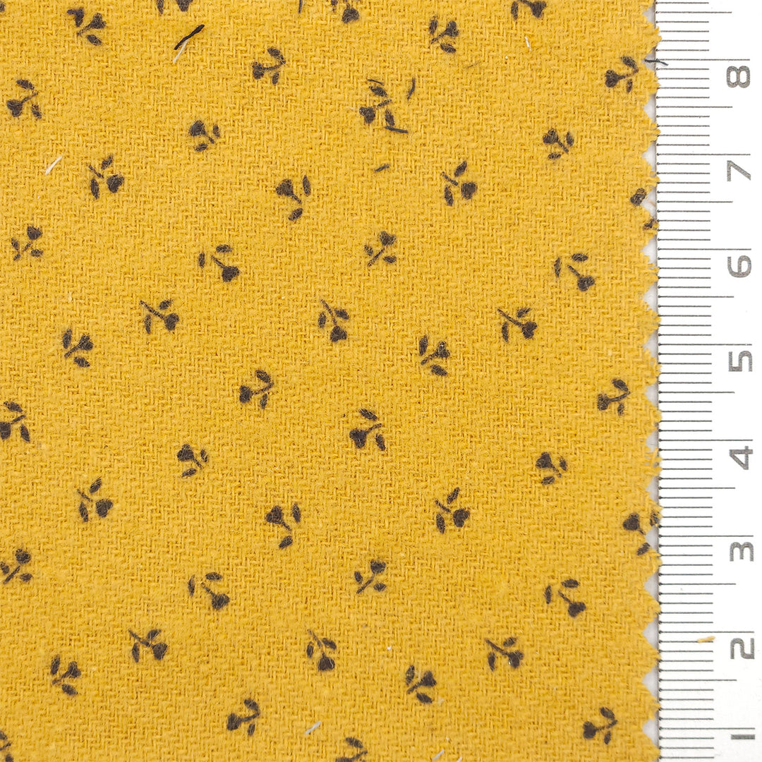 1.Yellow-2.Cream-3.Beige-4.Light gray-5.Rust - Scattered Floral Front Brushed Print Twill Cotton Woven Fabric - FAB 1748
