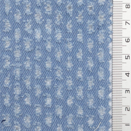Light Blue Perforated Distressed Cotton Woven Fabric - FAB1834