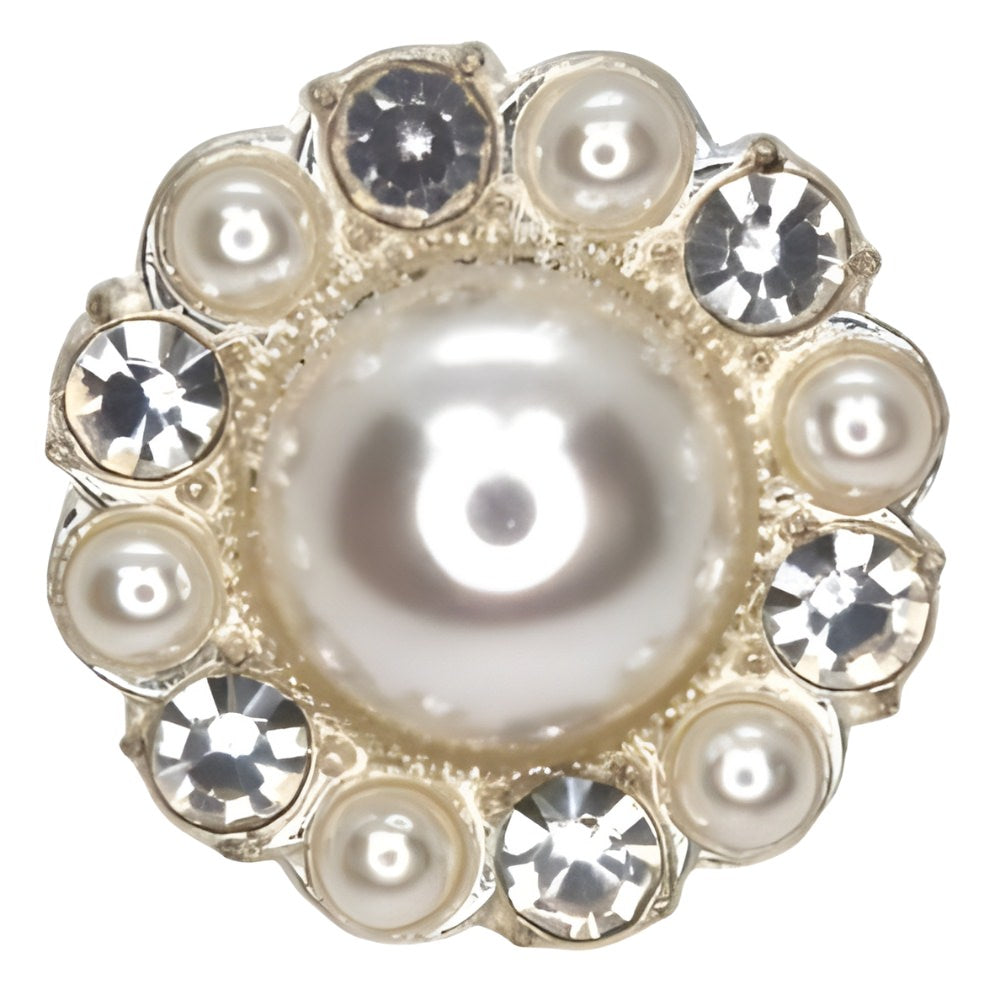 Silver / 19mm - 19mm Silver Pearl & Rhinestone Button, Floral Design, Bridal & Couture Detail - FBTN227