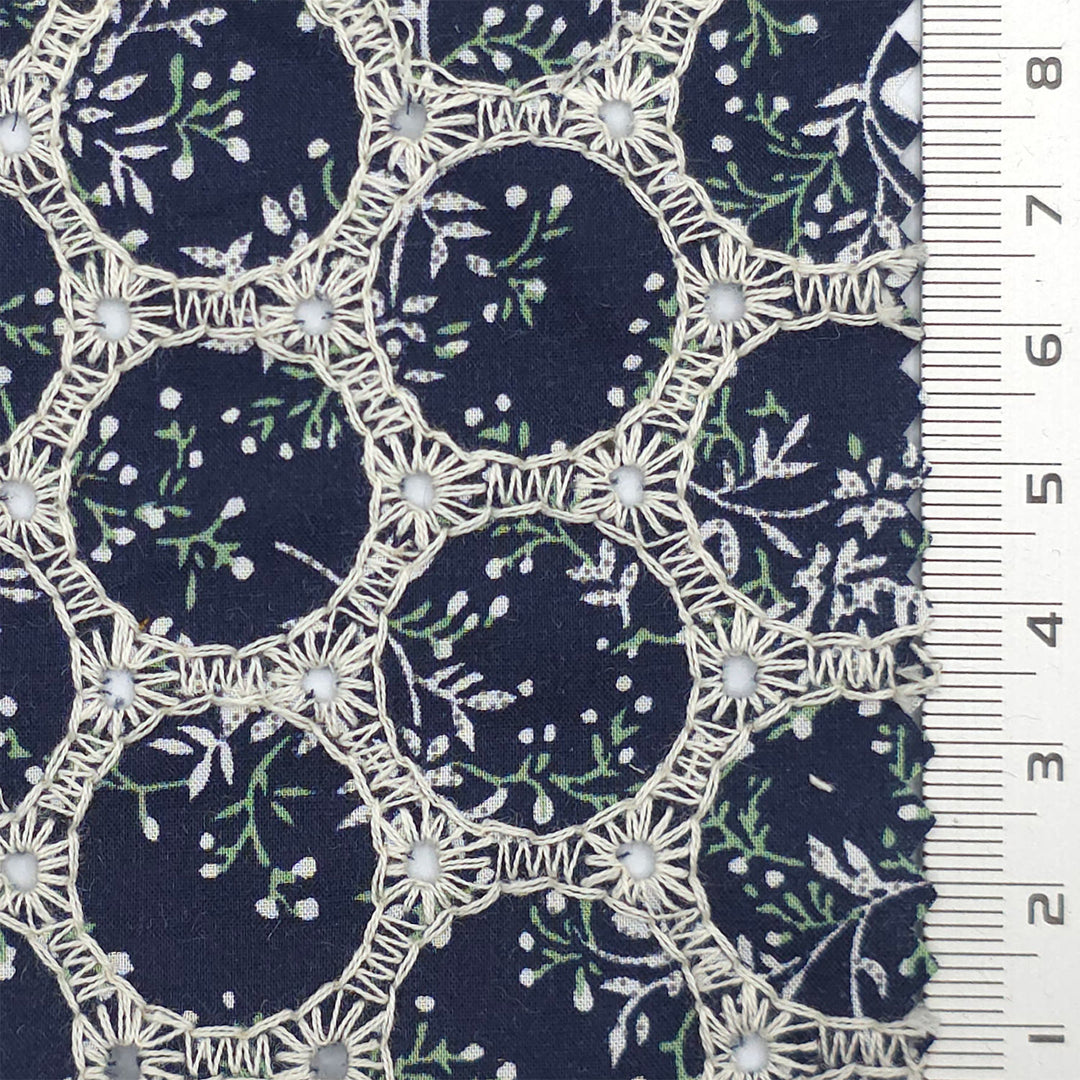 1.Navy Black-2.Beige-3.Ivory-Swatch - Print Leaf Embroidery Cotton Woven Fabric - FAB 1821