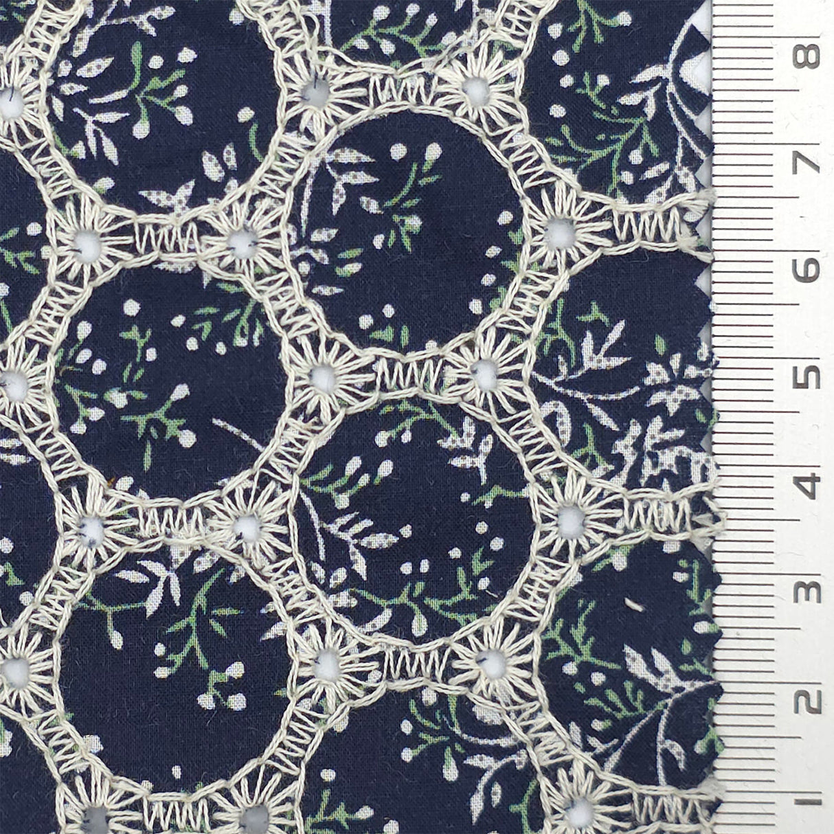 Print Leaf Embroidery Cotton Woven Fabric - FAB1821 - Navy Black
