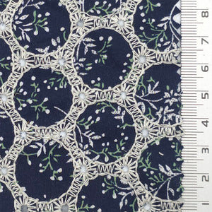 Print Leaf Embroidery Cotton Woven Fabric - FAB1821 - Navy Black