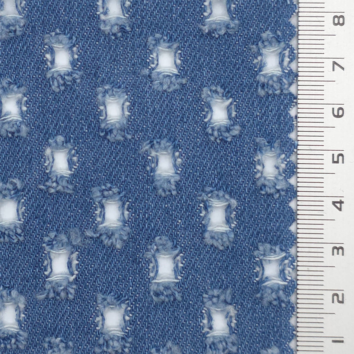 1.Light Blue-2.Medium Blue-3.Dark Blue-Swatch - Punched Distressed Denim Cotton Woven Fabric - FAB 1835