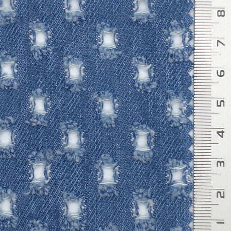 Medium Blue Punched Distressed Denim Cotton Woven Fabric - FAB1835