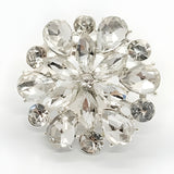 Large Crystal Petal Button, 28mm, Clear Rhinestones, Bridal & Fashion - FBTN249 - Silver / 28mm 