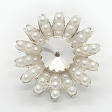 Luxury Pearl & Crystal Button, 25mm, Floral Design, Silver Setting - FBTN248 - Silver / 25mm 
