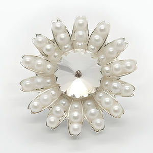 Pearl & Crystal Flower Buttons, 25mm