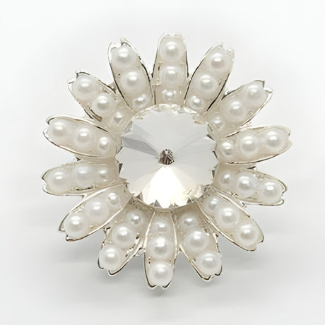 Pearl & Crystal Flower Buttons, 25mm