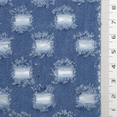 Medium Blue Distressed Denim Cotton Woven Fabric - FAB1833