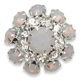 Unique Opal Petal Button, 23mm, White Iridescence, Crystal Accents, Shank - FBTN250 - Silver / 23mm 
