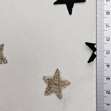 Star Flocked Mesh Metallic Polyester Knit Fabric - FAB1610 - 1.Pink-2.Beige-3.White-4.Black 