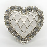 Sweet Heart Button, 21mm, White & Crystal, Delicate Design, Fashion & Craft - FBTN254 - Silver / 21mm 