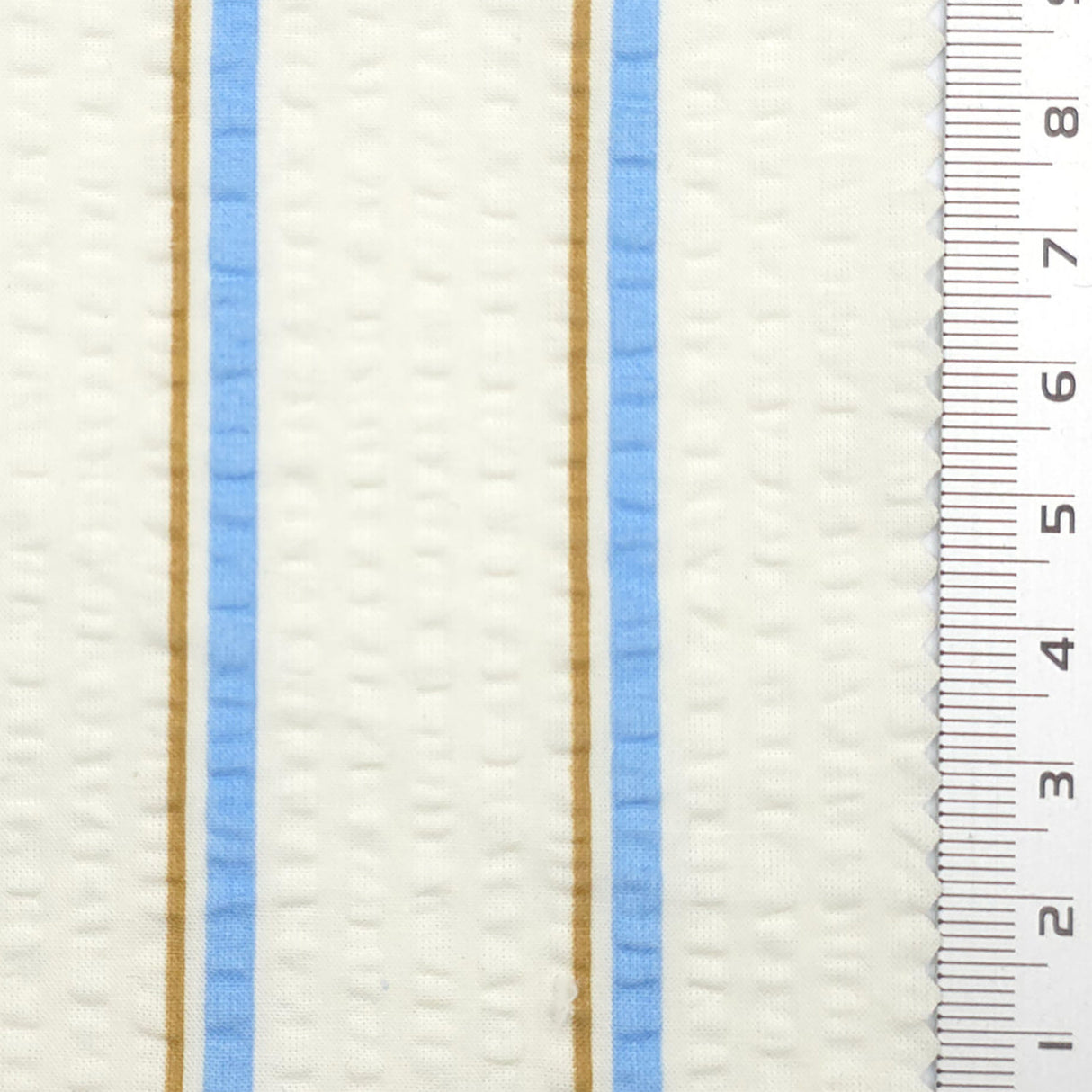 Cornflower Blue & Camel Stripe Textured Cotton Woven Fabric - FAB1829
