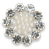 13mm Silver Pearl & Rhinestone Button, Cluster Design, Delicate Accent - FBTN229 - Silver / 13mm 