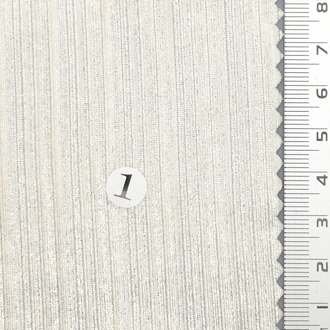 1.White/Silver (2)-2.White/Gold (1)-3.Grey/Silver (3)-4.Grey/Gold (4)-5.Beige/Silver (6) - Solid Foil Irregular Slinky Polyester Spandex Knit Fabric - FAB 1697