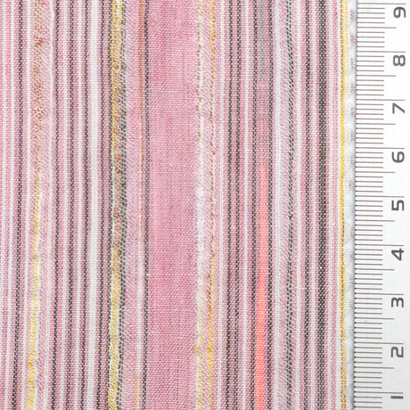 Rose Pink Multi-color Striped Textured Cotton Poly Woven Fabric - FAB1827