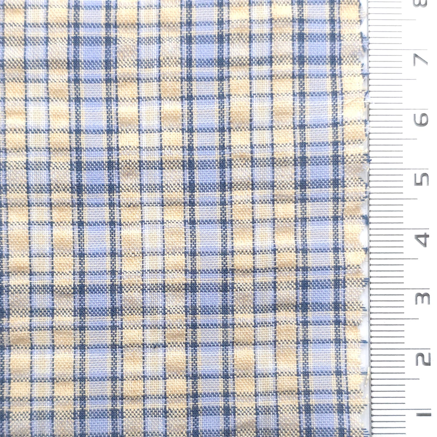 1: Pale Blue-2: Light Blue-3: Navy Blue and Tan-4: Tan with Dark Green-5: Beige - Plaid Cotton Woven Fabric - FAB 1862