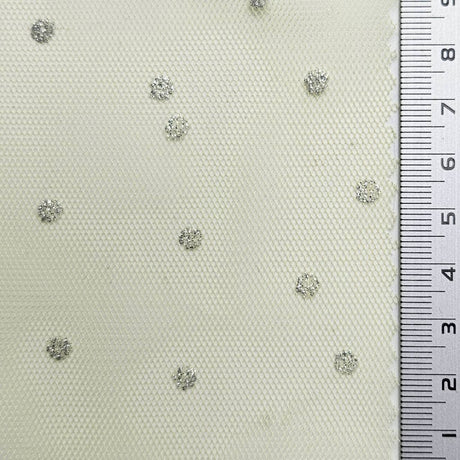 Dot Mesh Metallic Polyester Knit Fabric - FAB1609 - 1.Mint-2.Yellow-3.Pink-4.Ivory-5.White-6.Black 