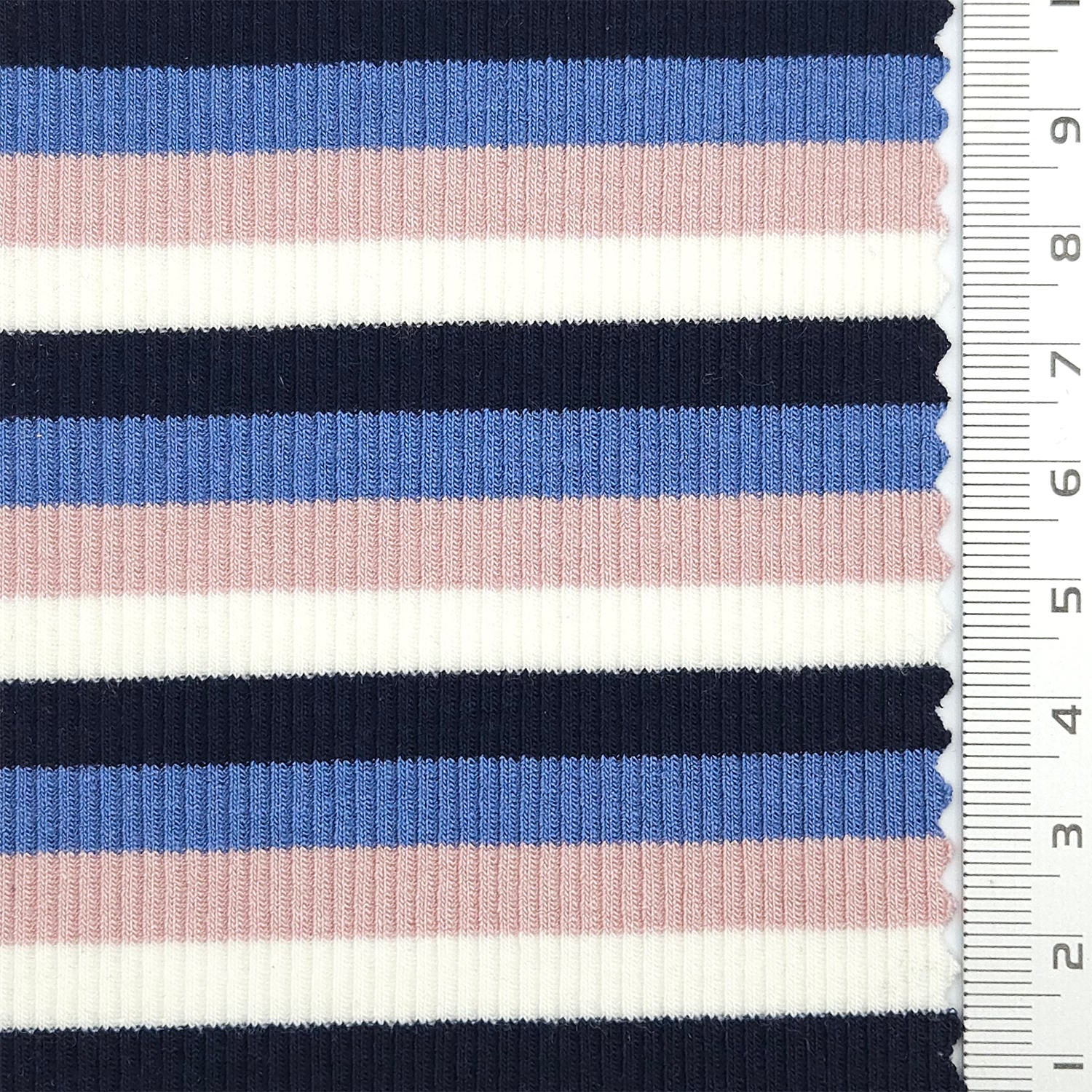 Stripe Rib YarnDyed Rayon Spandex Knit Fabric - FAB 1779 - 2.Light blue