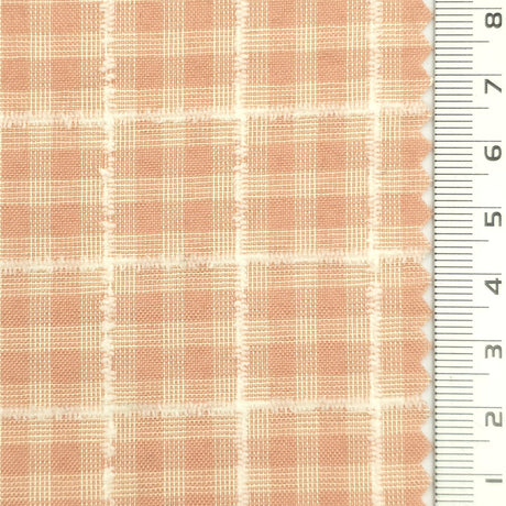 1: Dark Charcoal-2: Peach-3: Mustard Yellow-4: Golden Brown-5: Tan - Textured Lightweight Embroidered Plaid Poly Cotton Shirting Woven Fabric - FAB 1935