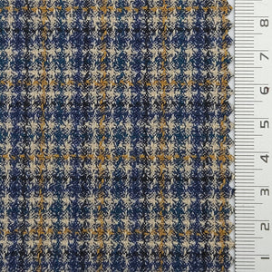 Check Tweed YarnDyed Rayon Polyester Spandex Woven Fabric - FAB1787 - Navy blue and black plaid