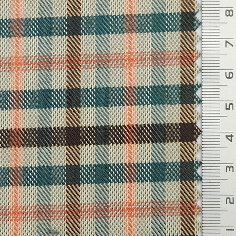 Tartan Plaid Check YarnDyed Spandex Polyester Woven Fabric - FAB1807 - 1.Brown and blue plaid-2.Teal/turquoise and white plaid-3.Khaki and brown plaid-4.Navy blue and tan plaid-5.Coral pink and red plaid 