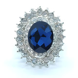 Dramatic Blue Crystal Button, 20mm, Oval Jewel Design, Silver Shank - FBTN260 - Blue / 20mm 
