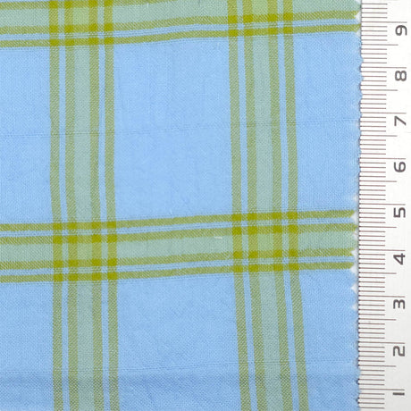 Chartreuse Green Check Textured Cotton Span Woven Fabric - FAB1830