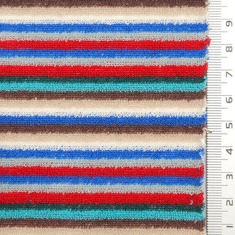 Multi Color Towel Stripe Terry Spandex Cotton Polyester Knit Fabric - FAB1776 - 1.Green/Yellow-2.Red/Blue-3.Red/Orange-4.Pink/Green 
