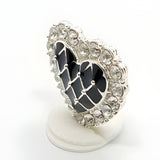 Enamel Heart Rhinestone Button, 21mm, Black & Clear, Pave Setting - FBTN253 - Silver/Black / 21mm 