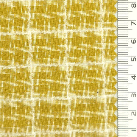 1: Dark Charcoal-2: Peach-3: Mustard Yellow-4: Golden Brown-5: Tan - Textured Lightweight Embroidered Plaid Poly Cotton Shirting Woven Fabric - FAB 1935