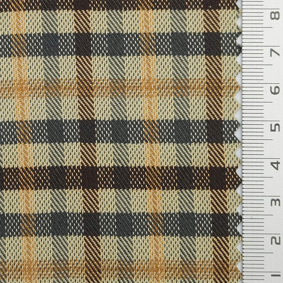 1.Brown and blue plaid-2.Teal/turquoise and white plaid-3.Khaki and brown plaid-4.Navy blue and tan plaid-5.Coral pink and red plaid - Tartan Plaid Check YarnDyed Spandex Polyester Woven Fabric - FAB 1807