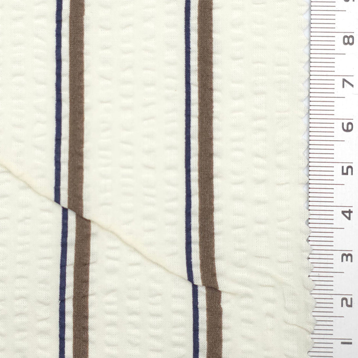 Espresso Brown & Navy Blue Stripe Textured Cotton Woven Fabric - FAB1829