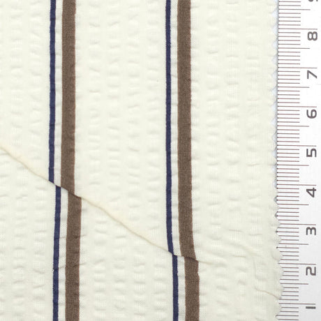 Espresso Brown & Navy Blue Stripe Textured Cotton Woven Fabric - FAB1829