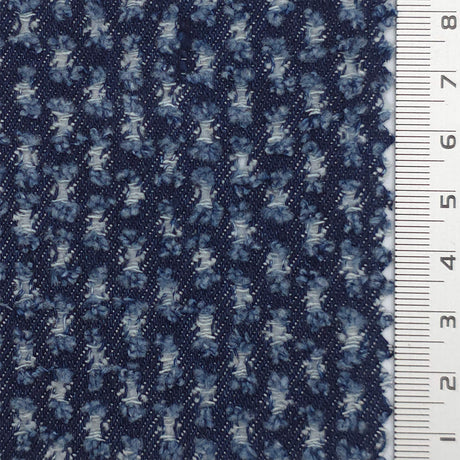 Dark Blue Perforated Distressed Cotton Woven Fabric - FAB1834